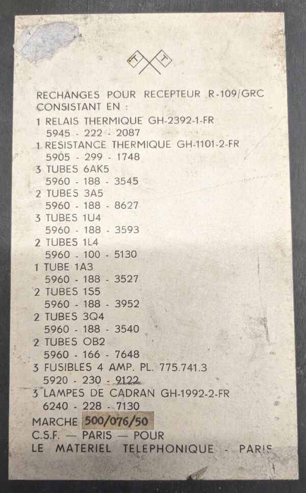 Boîte de rechange pour récepteur R-109/GRC